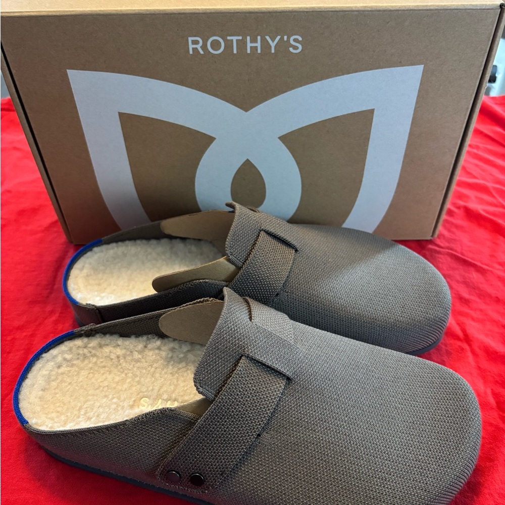 Rothy's Taupe Men's Slip-On Loafers Sparrow Cozy Clog - Picture 3 of 7